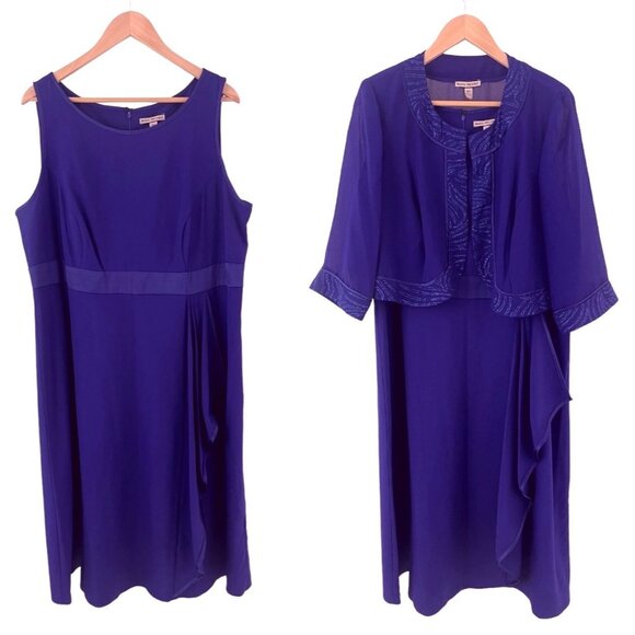 Size 16W 1X VIOLET CHIFFON MIDI DRESS & JACKET Mother of Bride Wedding PLUS SIZE - Picture 1 of 5